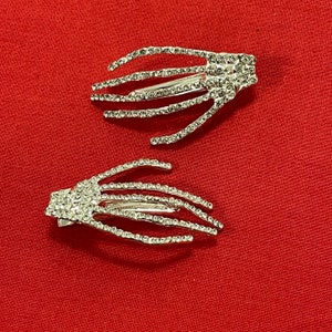 Y2K Rhinestone Skeleton Hands Glam Goth Silver Hair Clips