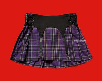 Royal Bones Svart Lila Rutig Garnitur Mall Goth Kjol M