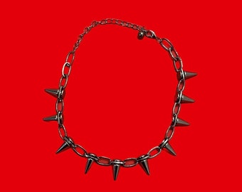 Collar de cadena con púas Género neutro Alt Goth Punk 17" (Negro / Plata)