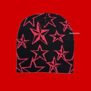 Pinke Nautische Stern Y2K Shopping Shopping Goth Strickmütze