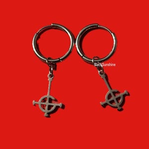 Ghost Logo Metal Band Hoop Dangle Earrings