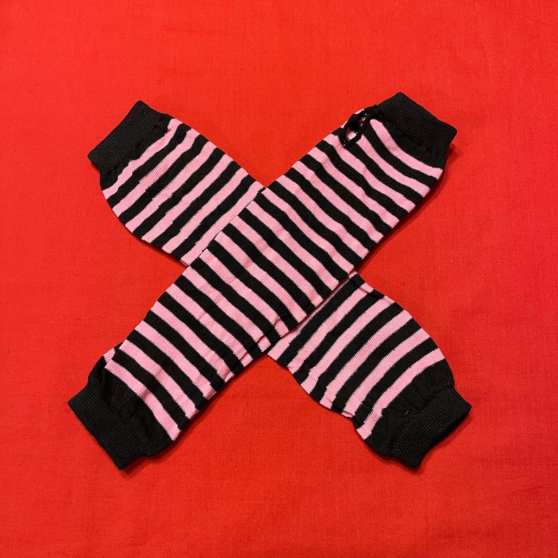 Striped Arm Warmers with Thumbhole Emo Goth Scene Alt Gloves black / white / pink / red / green soft pink