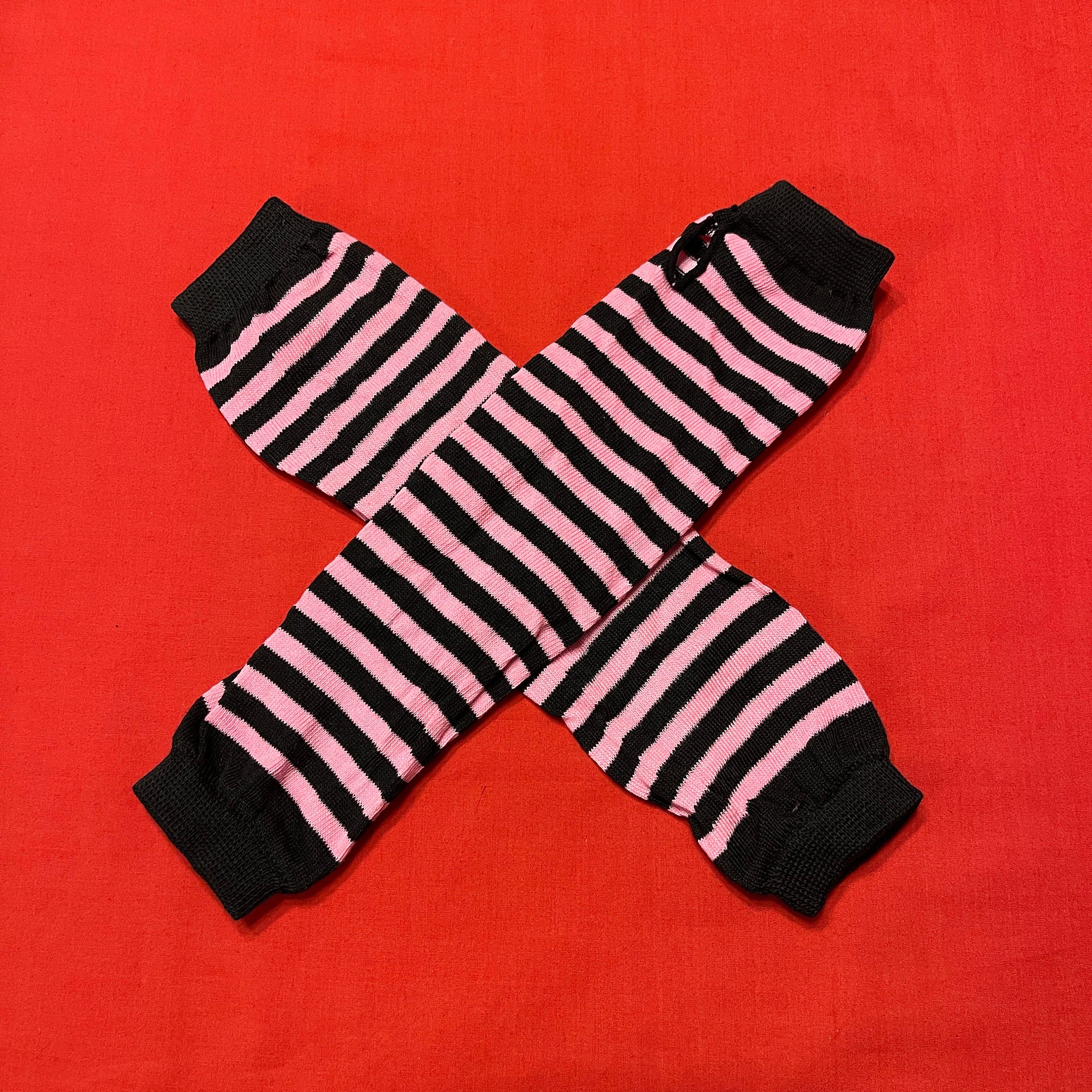 Black And White Striped Long Gloves Long Fingerless Gloves Women