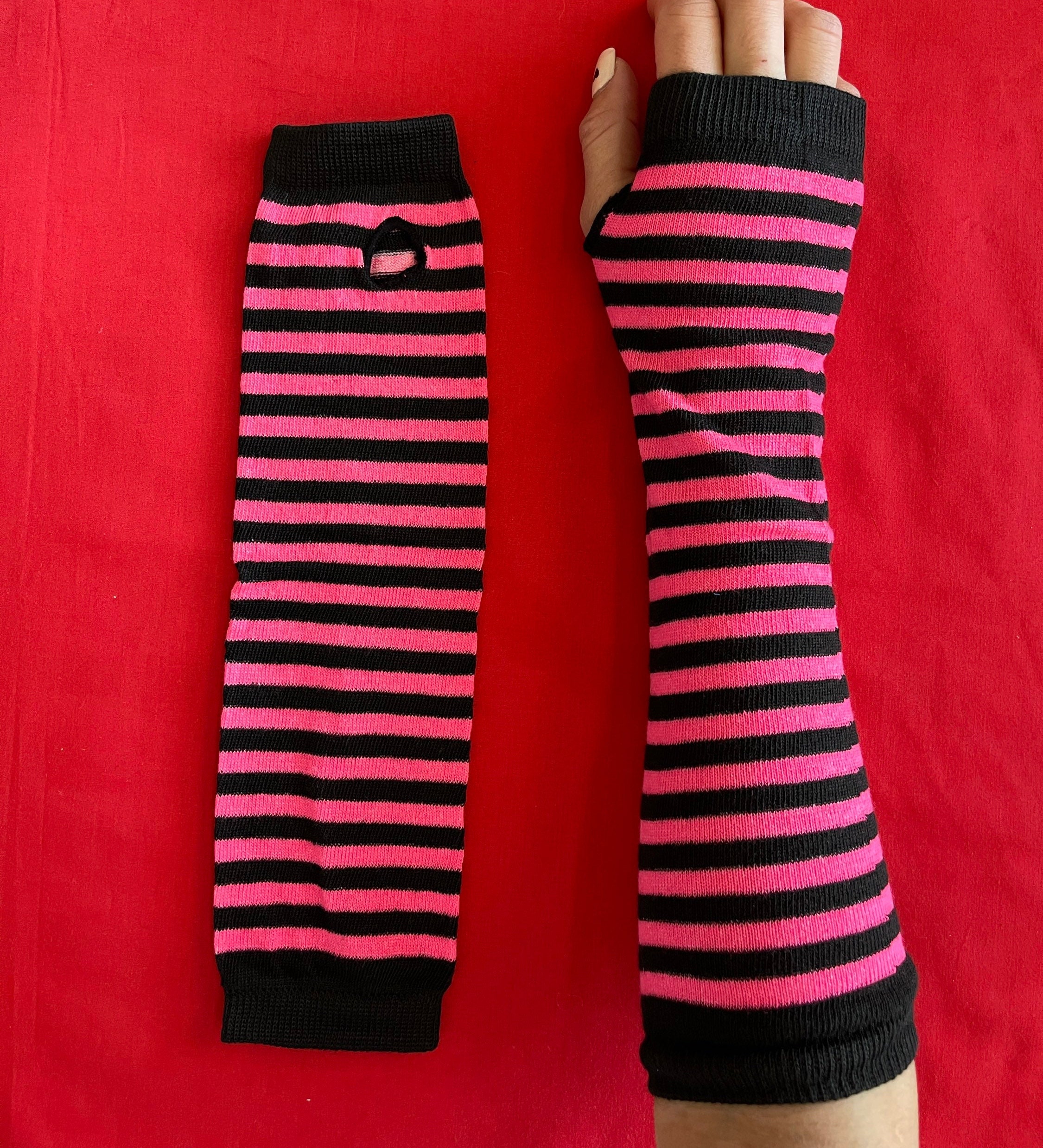 Y2K Emo Goth Striped Arm Warmers Green / Black / Pink / Etsy