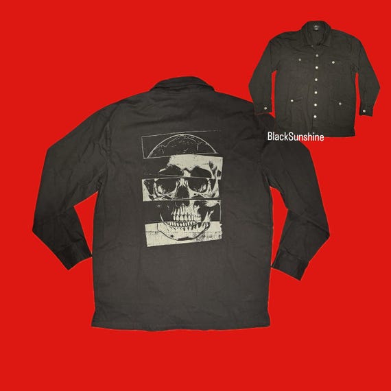 Skull Print Button Up Oversized Goth Men Shirt Ja… - image 1