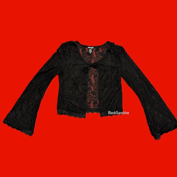 Cardigan emo gothique en dentelle tête de mort S