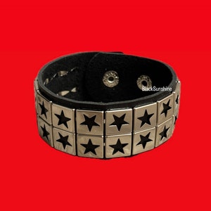 2 rijen omgekeerde ster stud emo Goth Alt-polsband kunstleer armband