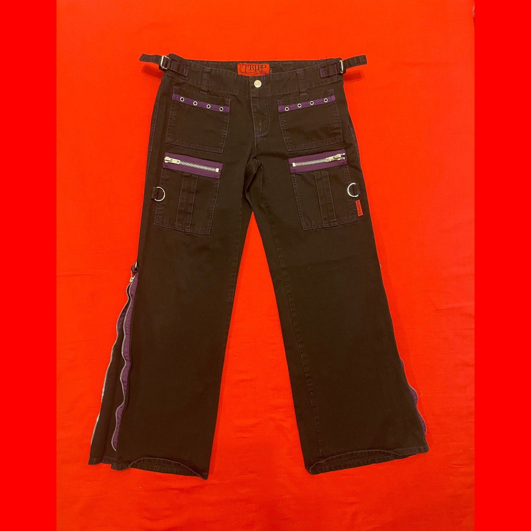 2005 Tripp NYC Purple and Black Double Pocket Bondage Goth Pants