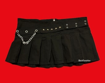 Royal Bones Black Pleated Chain Goth Micro Skirt XL