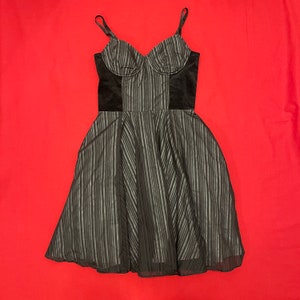 VTG Lip Service Pinstripe Velvet Chiffon Goth Dress Size Large