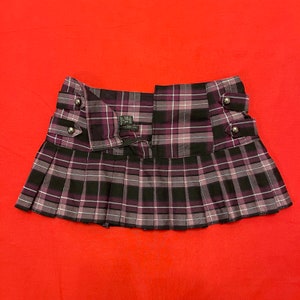 Y2k Super Low Fat Purple Black Plaid Pleated Mini Skirt M - Etsy