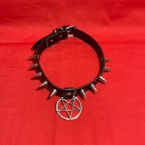Inverted Pentagram Baphomet Spike Faux Leather Choker Collar Goth Emo Alt