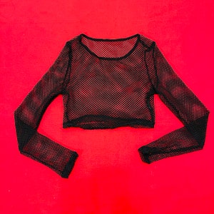 Black Long Sleeve Mesh Fishnet Crop Top