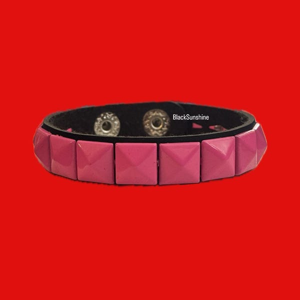 1 Row Pink Pyramid Spike Emo Goth Snap Button Wristband Bracelet