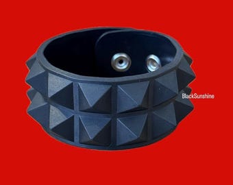 2 Row Black Rubber Pyramid Spike Bracelet