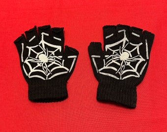 Spider Acrylic Emo Goth Spooky Fingerless Gloves