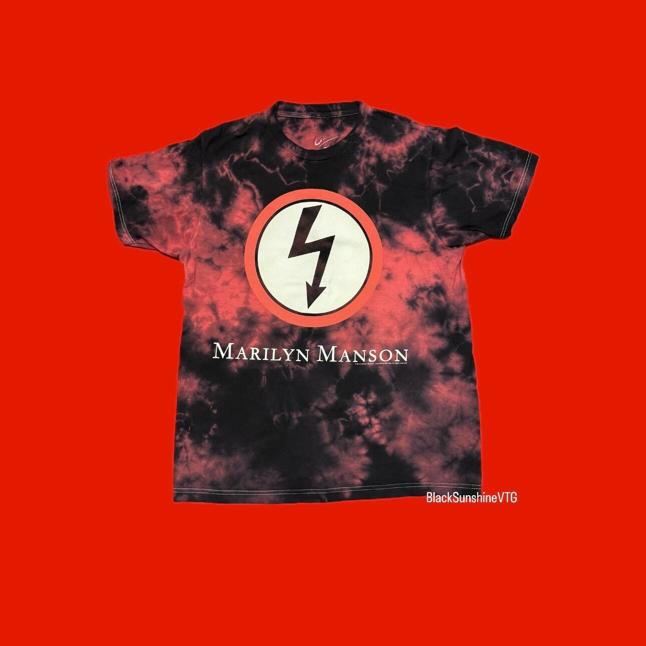 Marilyn Emblem Swarovski　Long T-shirt Black×Red Official Marilyn Manson T Shirt Red Lips Logo Mens Black