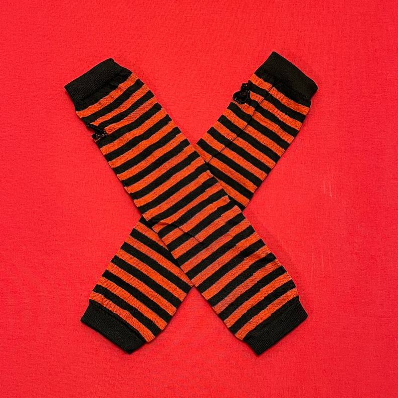 Striped Arm Warmers with Thumbhole Emo Goth Scene Alt Gloves black / white / pink / red / green red