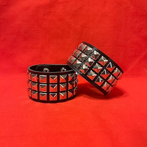 3 Row Pyramid Spike Emo Goth Alt Wristband Snap Button