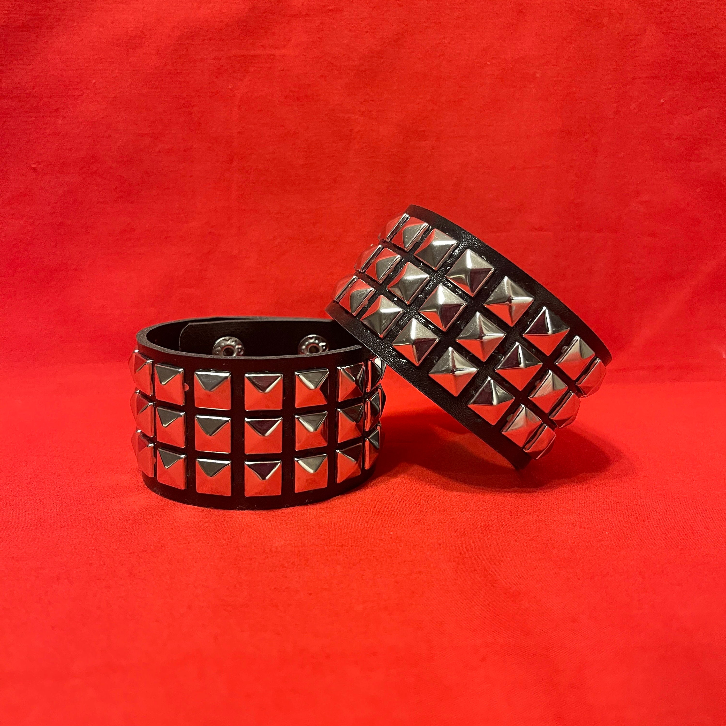 3 Row Pyramid Spike Emo Goth Alt Wristband Snap Button - Etsy