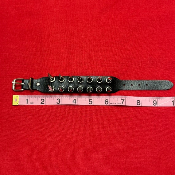 Long Spike 2 Row Buckle Vegan Leather Wrist Cuff … - image 4