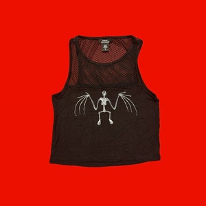 Bat Bones Black Fishnet Cropped Emo Goth Oddities Tank Top S