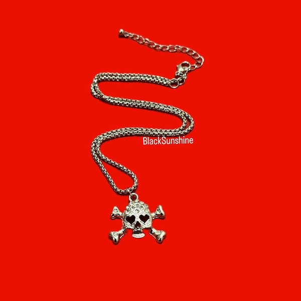 Y2K Rhinestone Skull and Crossbones Emo Goth Glam Necklace