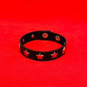 1 Row Star Stud Emo Goth Alt Faux Leather Cuff Wristband Bracelet