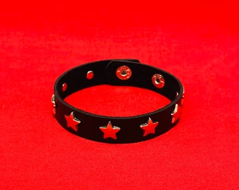 1 Row Star Stud Emo Goth Alt Faux Leather Cuff Wristband Bracelet