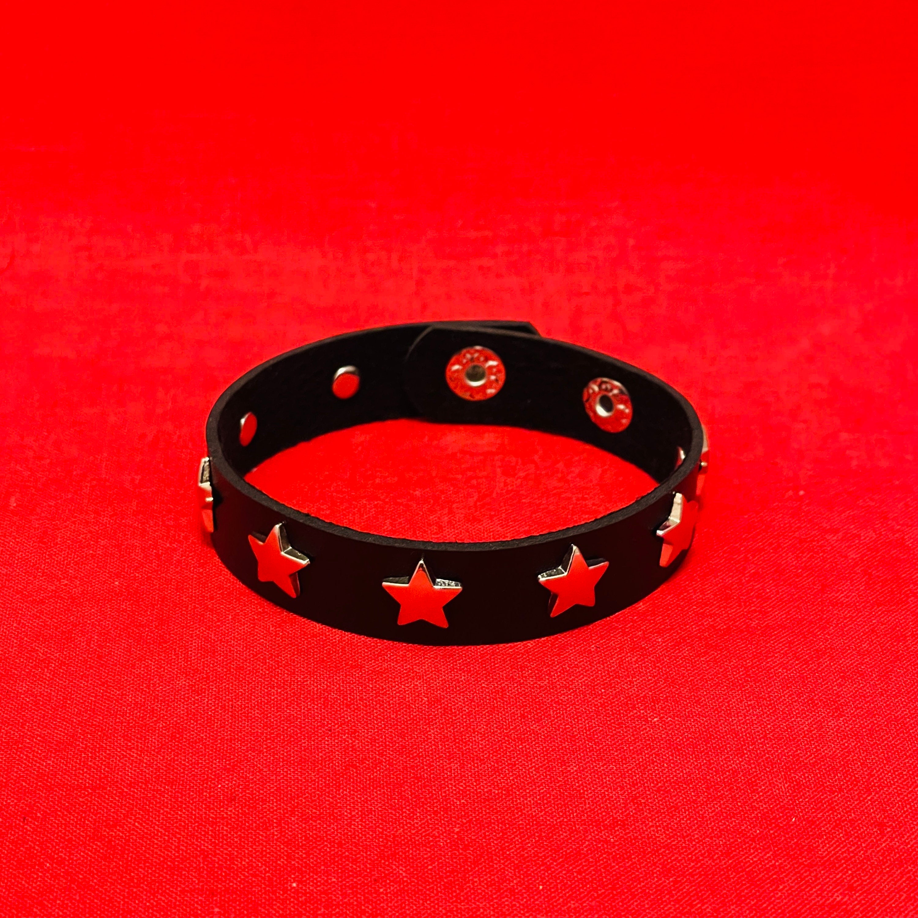 1 Row Star Stud Emo Goth Alt Faux Leather Cuff Wristband