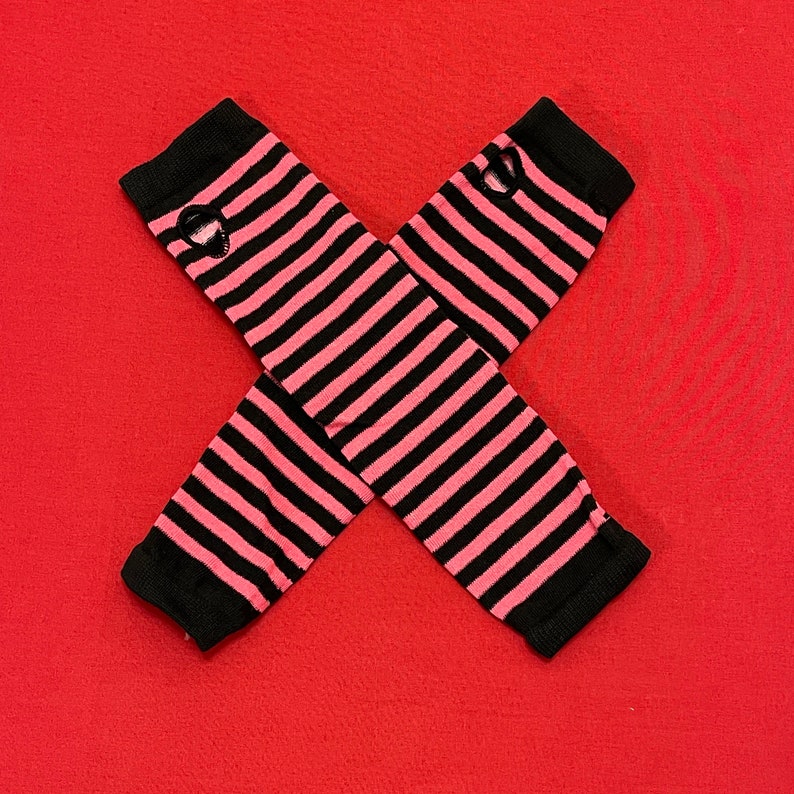 Striped Arm Warmers with Thumbhole Emo Goth Scene Alt Gloves black / white / pink / red / green pink