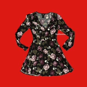 Midnight HourRoses & Skulls Long Sleeve Dress Goth Dress S