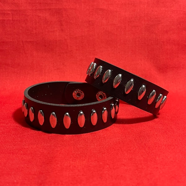 Oval Rivet Stud Vegan Leather Goth Alt Punk Wristband Cuff Bracelet