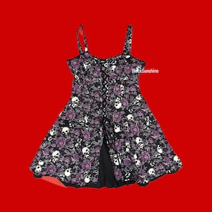 Black & Purple Floral Skull Double Layer Goth Dress