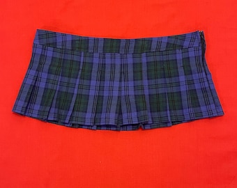 VTG Lip Service Purple Green Pleated Plaid Micro Skirt L UK