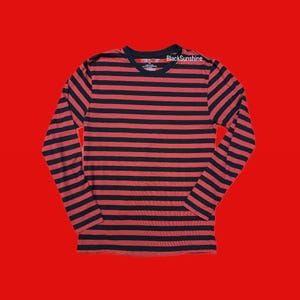 Camisa gótica punk de manga larga con rayas negras y rojas para hombre (talla M)