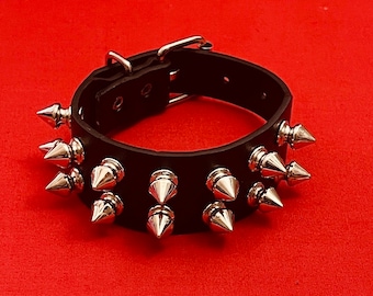 Spiked 2 Row Buckle Vegan Leather Wrist Cuff Bracelet