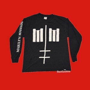 Marilyn Manson Heaven Upside Down Cross White Font Logo Goth Band Long Sleeve Shirt S