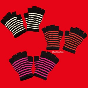 Stripe Emo Goth Fingerless Gloves Acrylic ( Red / Pink / White / Black )