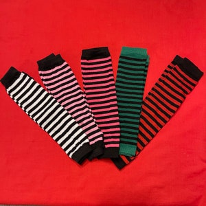 Striped Arm Warmers with Thumbhole Emo Goth Scene Alt Gloves ( black / white / pink / red / green )