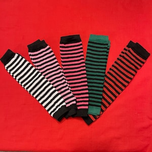 Striped Arm Warmers with Thumbhole Emo Goth Scene Alt Gloves ( black / white / pink / red / green )