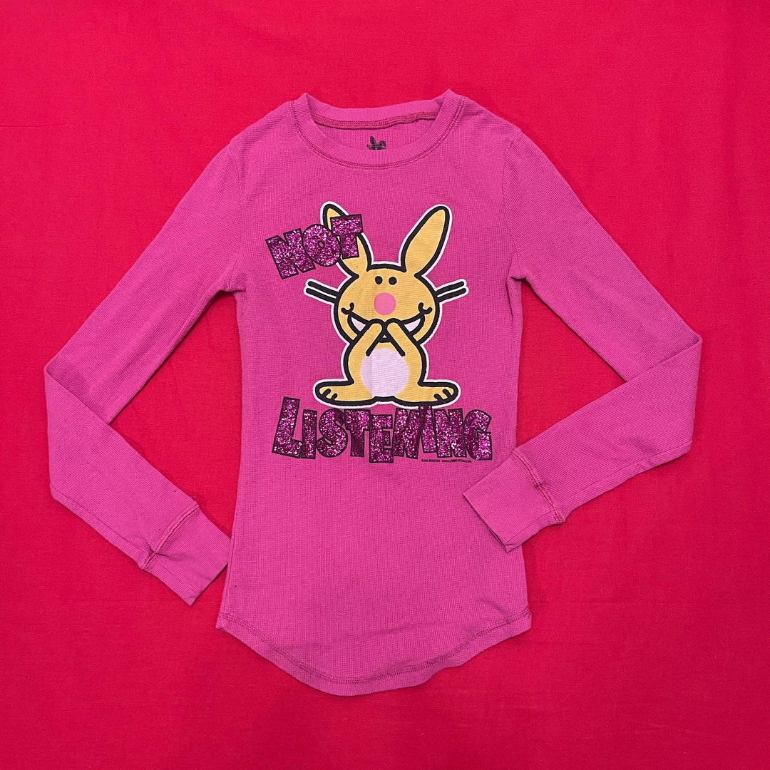 Y2K Its Happy Bunny not Listening Glitter Thermal Long Sleeve Juniors