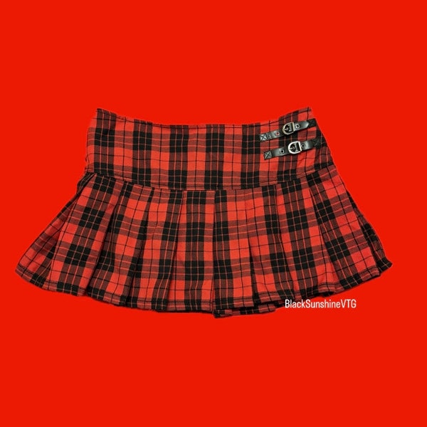 Y2K Abbey Dawn Blck Red Plaid Pleated Emo Goth Skirt