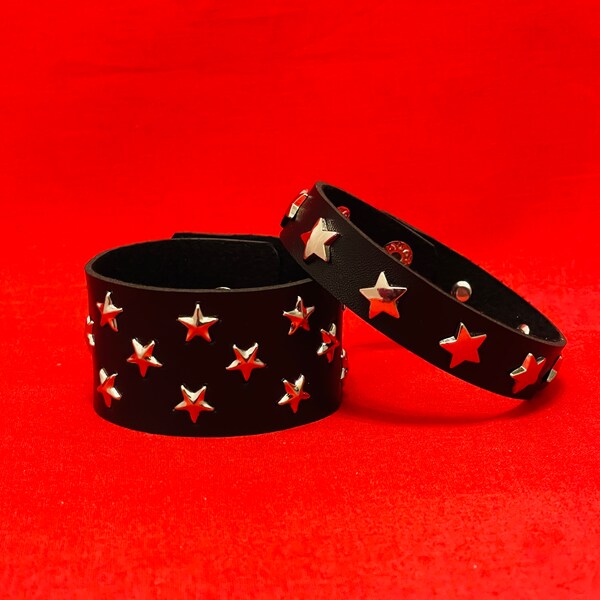 Star Stud Emo Goth Alt Faux Leather Cuff Wristband Bracelet