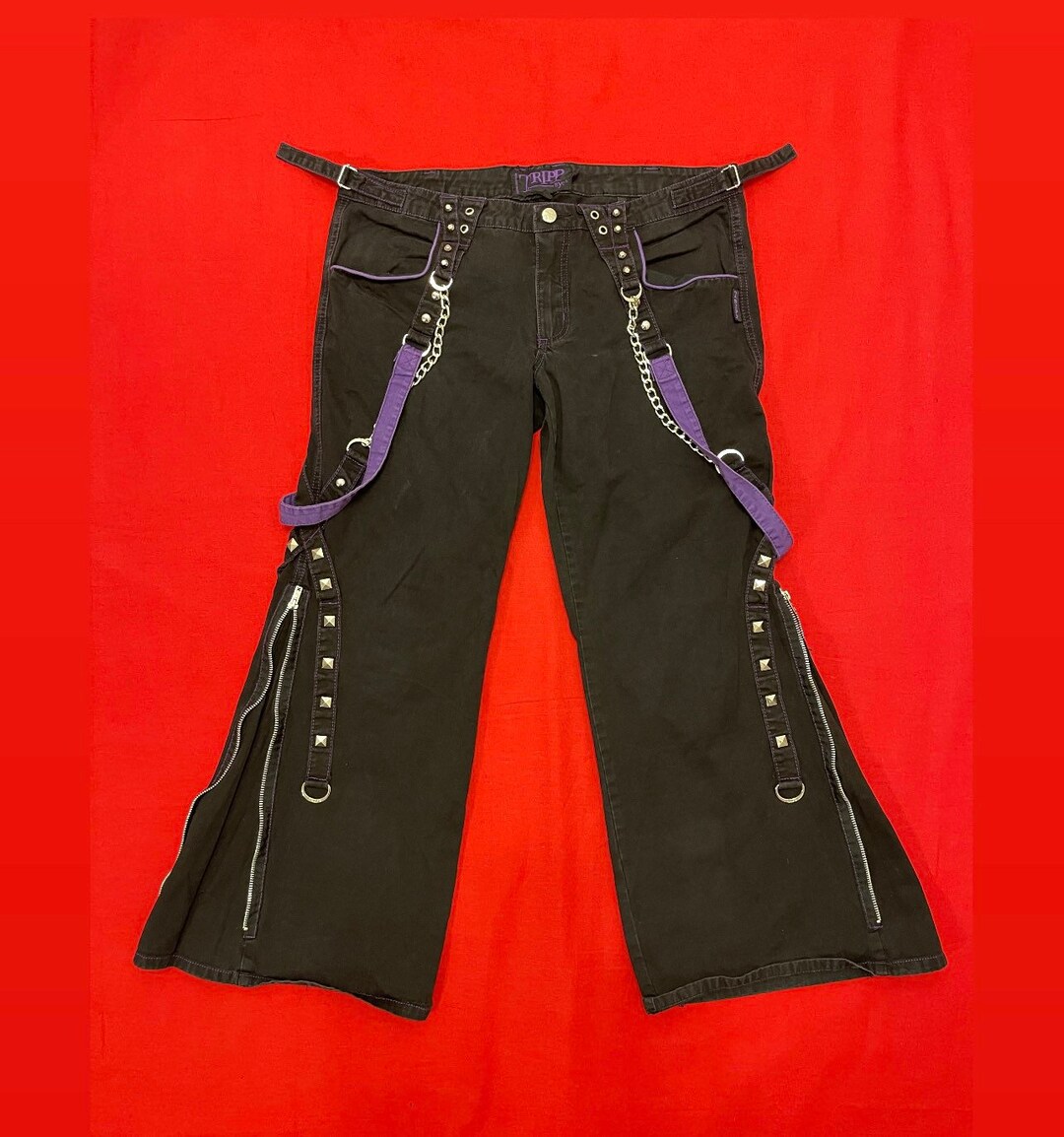 VTG Tripp NYC Purple Bondage Strap Chain Mall Goth Pants VTG Tripp NYC Purple Bondage Strap Chain Mall Goth Pants