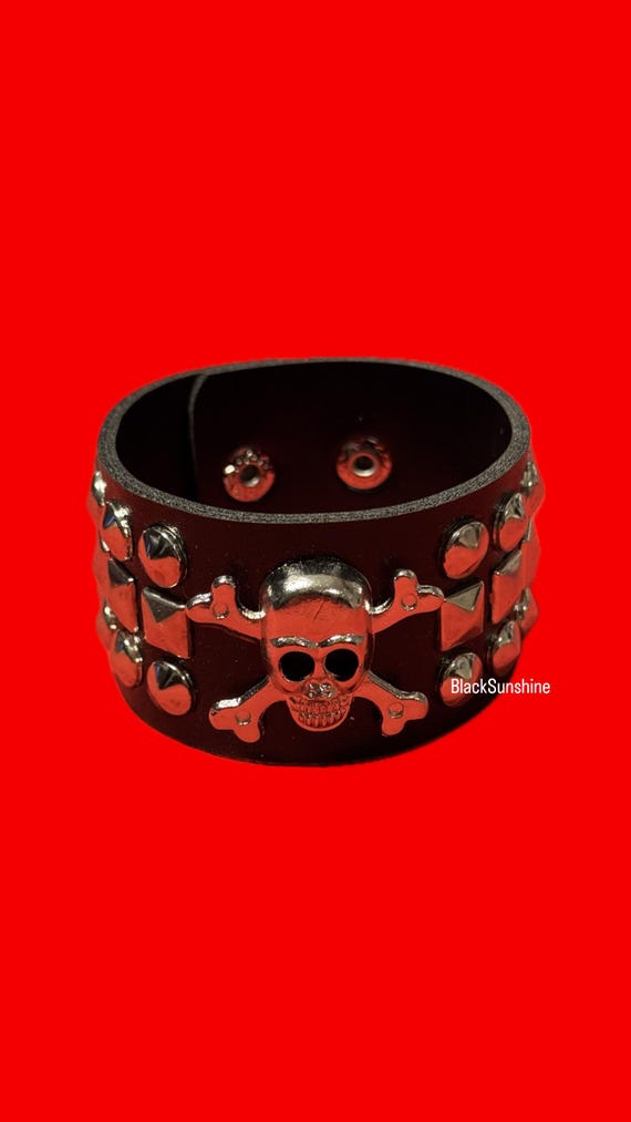 3 Row Pyramid and Rivet Mix Skull Crossbones Faux… - image 1