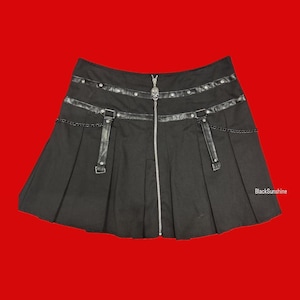 Skull Chain Black Faux Leather Emo Goth Skirt XL