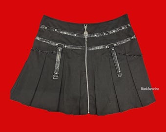 Skull Chain Black Faux Leather Emo Goth Skirt XL