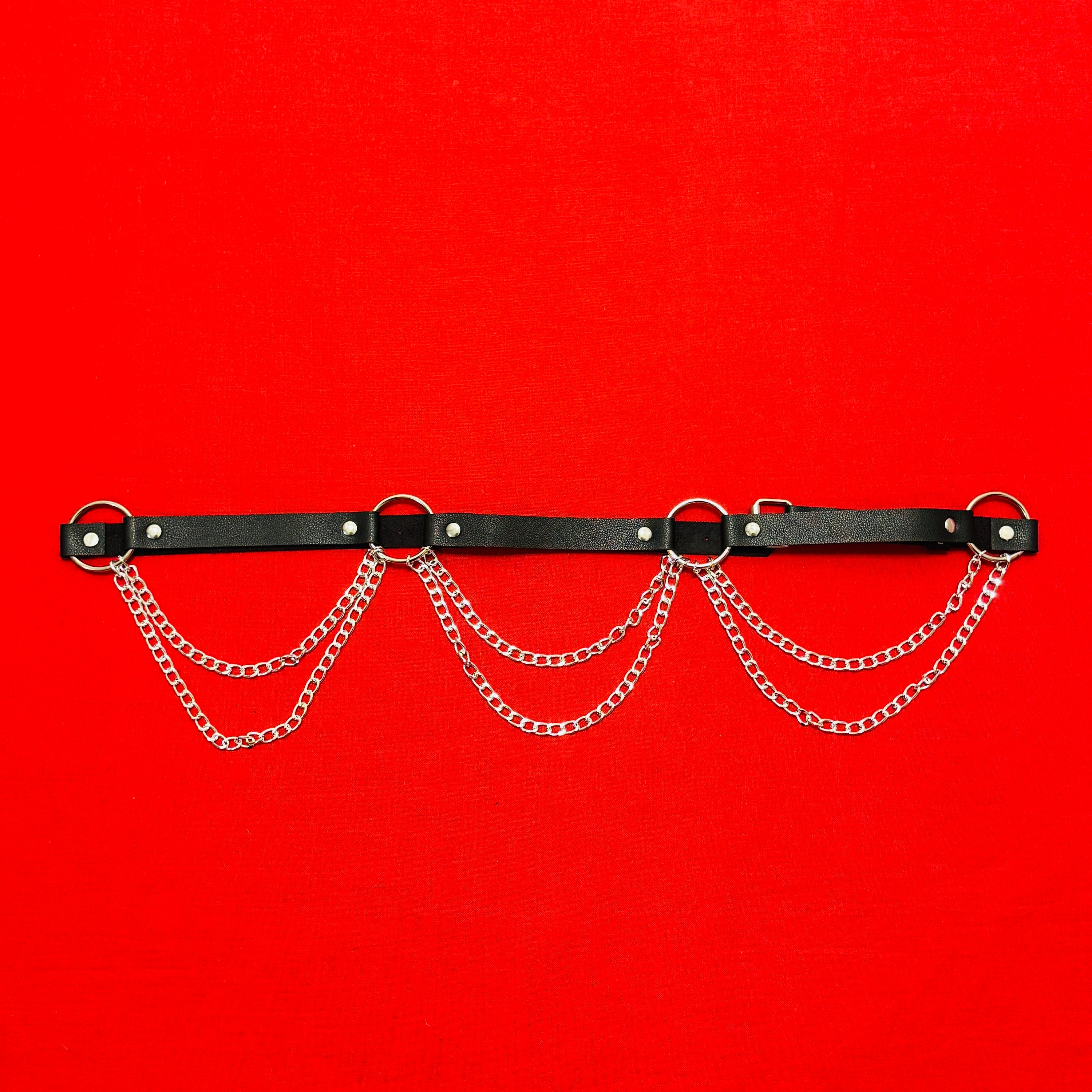 Double Chains Ring Trad Goth Adjustable Faux Leather Belt Harness - Main Image