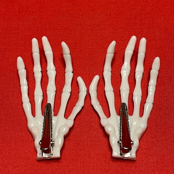 White Skeleton Hands Goth Hair Clips - image 3
